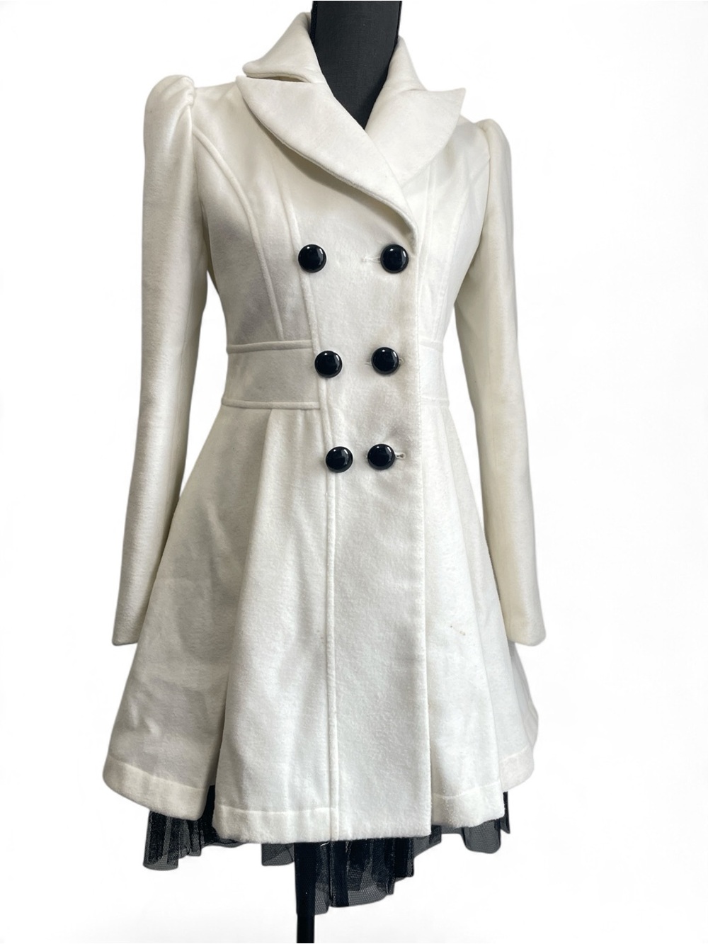 J-Fashion White Skirted Princess Coat- Double Breasted  Fit & Flare Dress Jacket